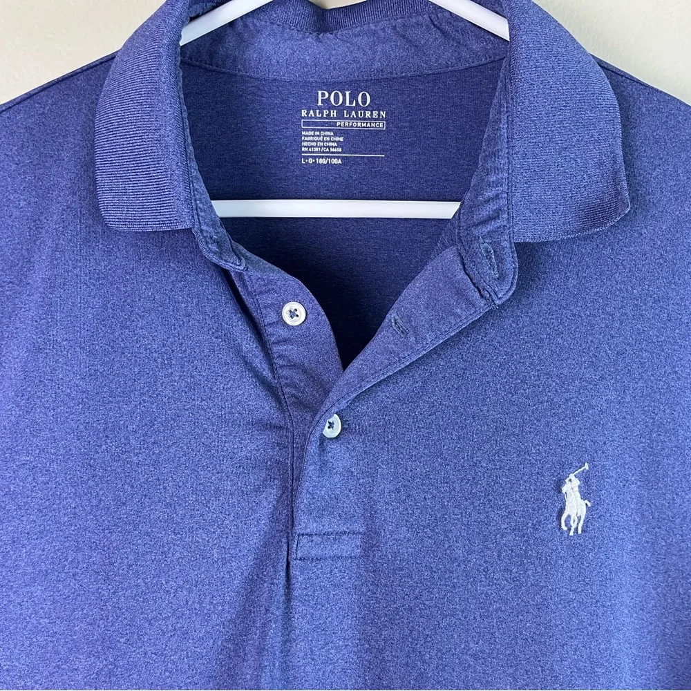 Polo Ralph Lauren Performance Size Large Heathered Blue Polo Shirt w/ White Pony - Picture 3 of 5